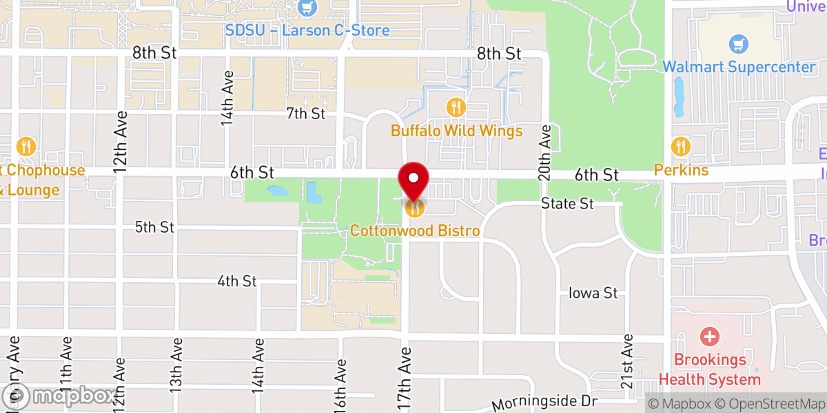 Map showing location of Cottonwood Bistro