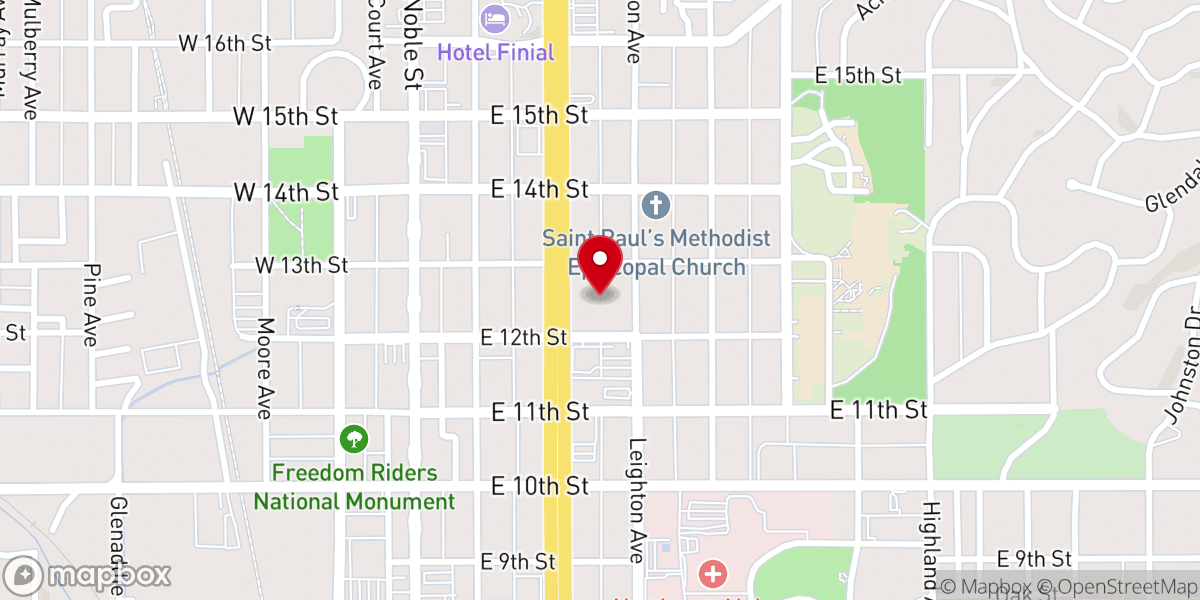 Map showing location of Parker Memorial Baptist Church