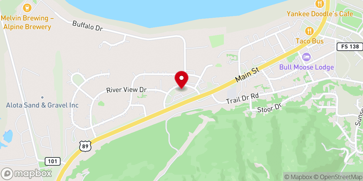 Map showing location of Alpine Town Hall