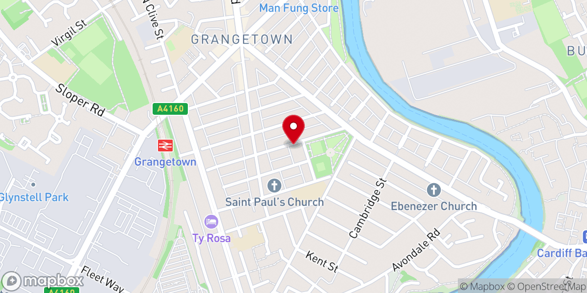 Map showing location of St Patrick's Roman Catholic Church, Grangetown