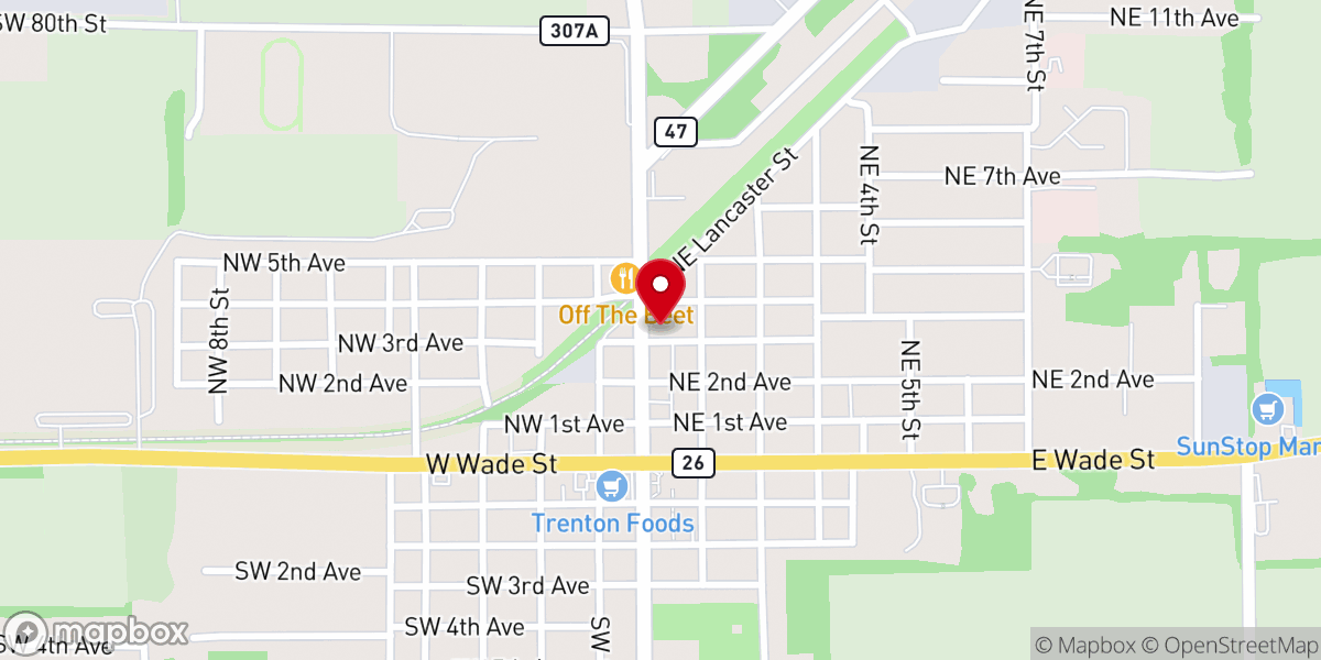 Map showing location of American Grace Cafe