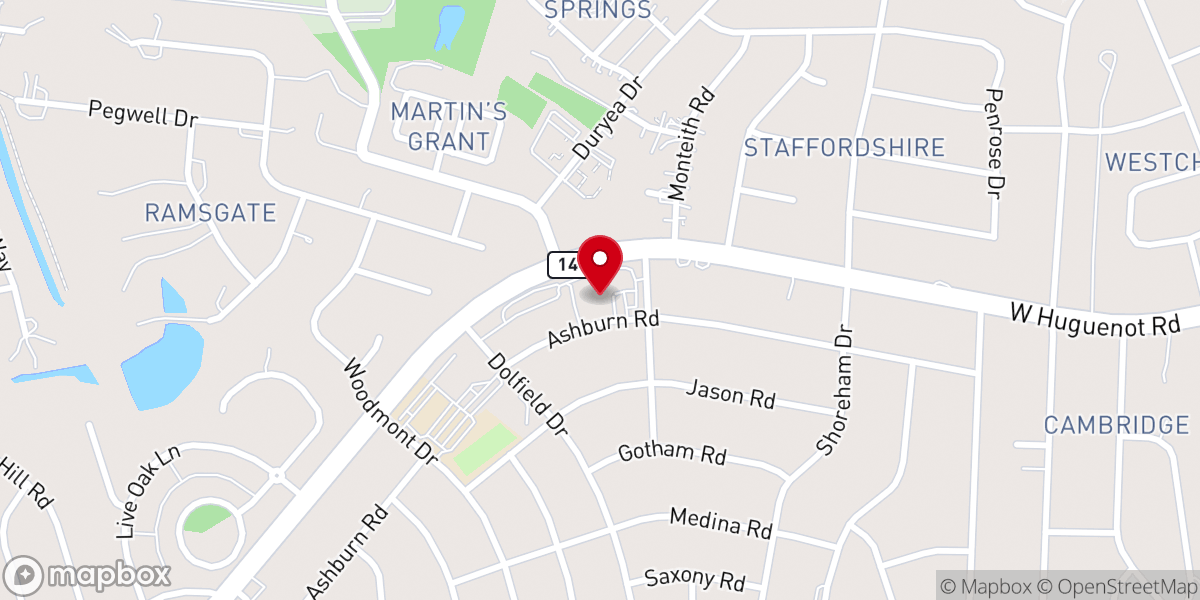 Map showing location of Huguenot Road Baptist Church