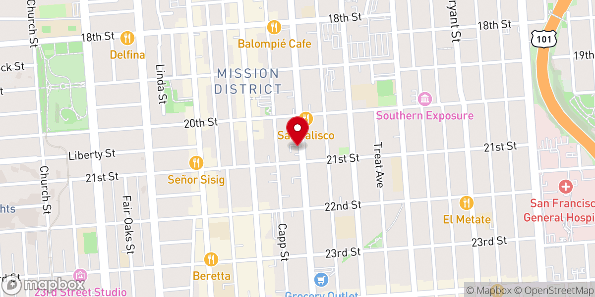 Map showing location of Primera Iglesia Bautista Del Sur SF