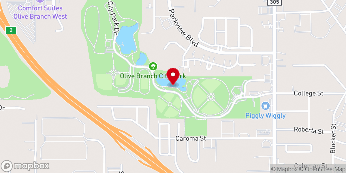 Map showing location of Olive Branch City Park