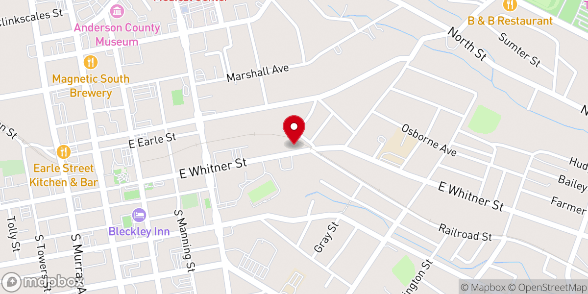 Map showing location of Anderson Whitner Street Church