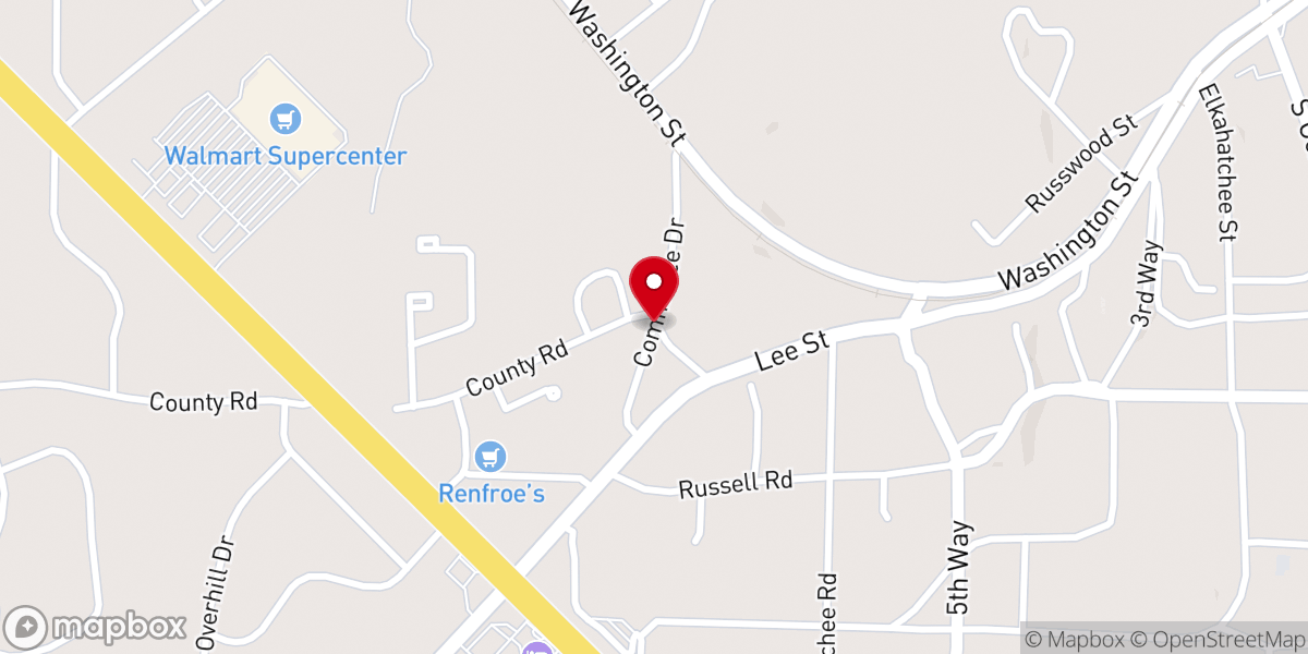 Map showing location of Alex City Reformed Baptist Church