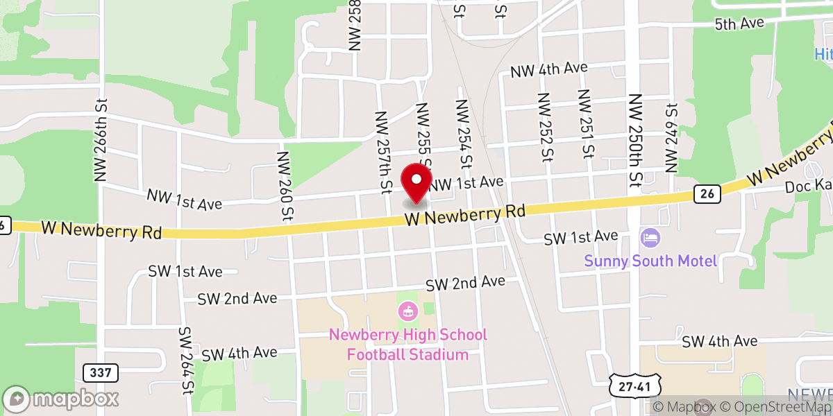 Map showing location of First Baptist Church Newberry