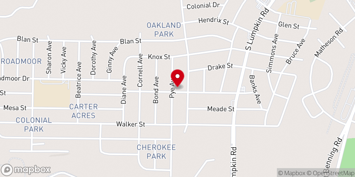 Map showing location of Southside Baptist Church