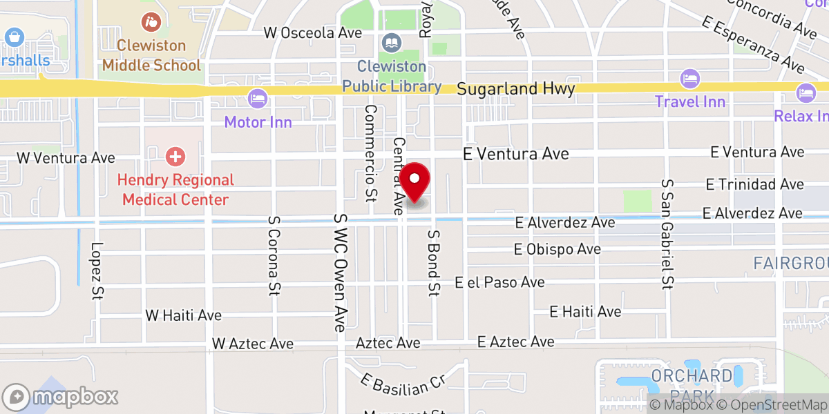Map showing location of Clewiston Church of Christ