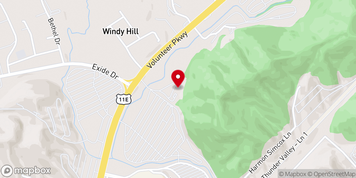 Map showing location of Volunteer Baptist Church