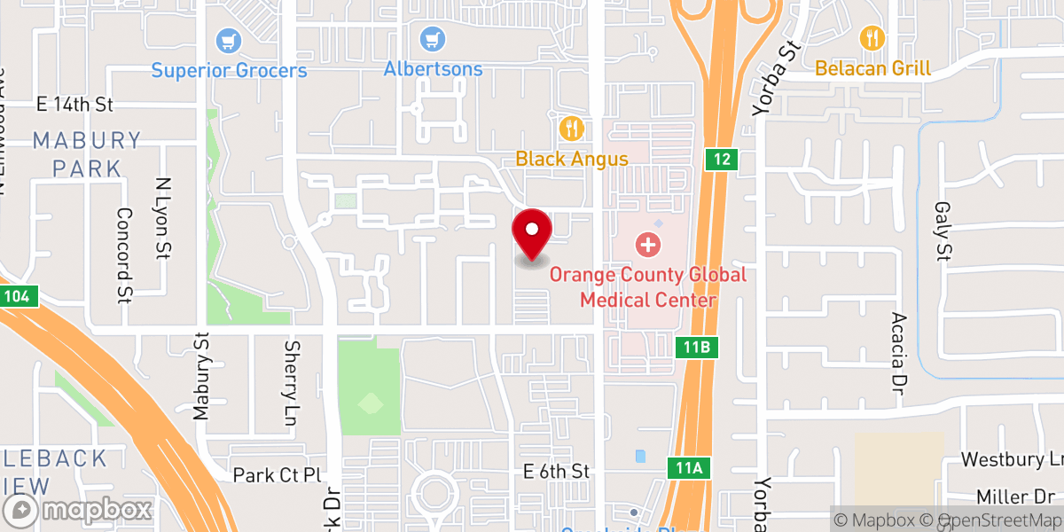 Map showing location of Calvary Church of Santa Ana
