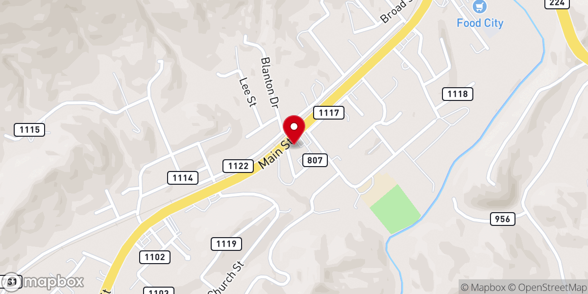Map showing location of Gateway Baptist Church Weber City