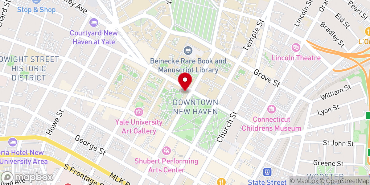 Map showing location of University Church in Yale