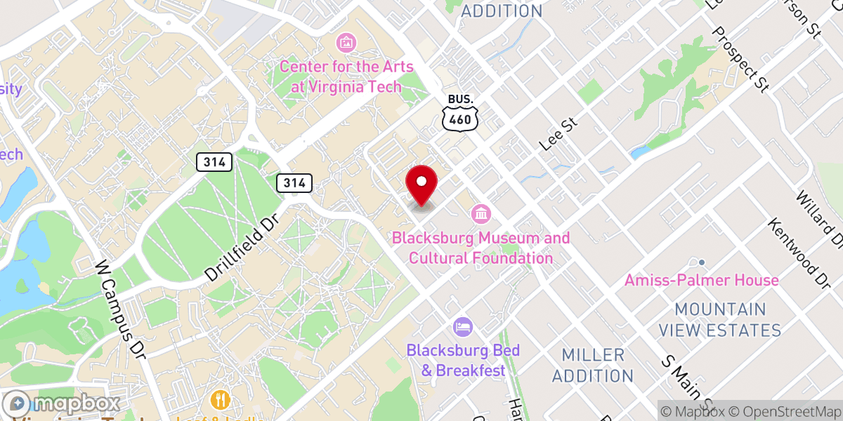 Map showing location of Wesley Foundation at Virginia Tech
