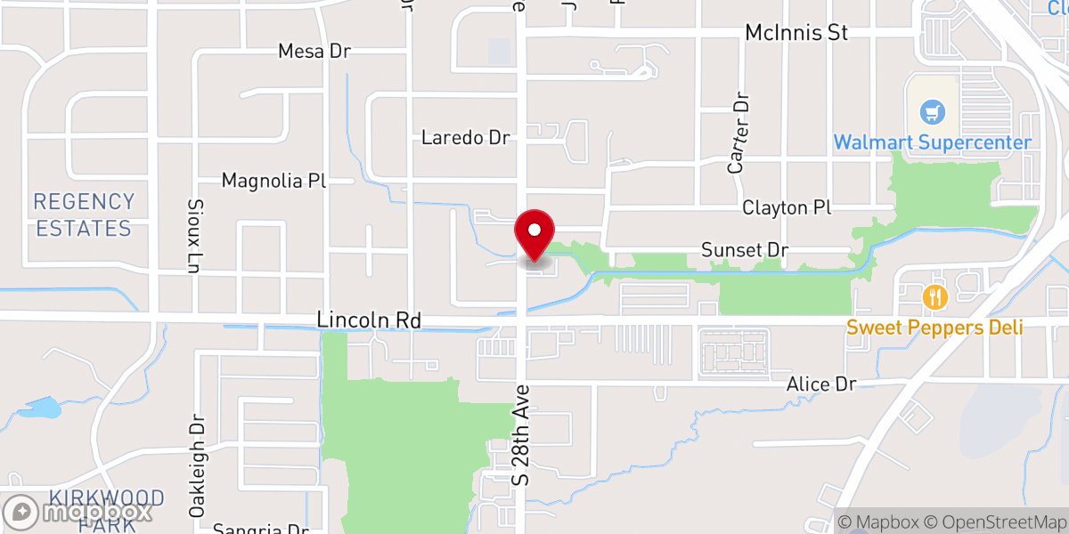 Map showing location of South 28th Avenue Baptist Church
