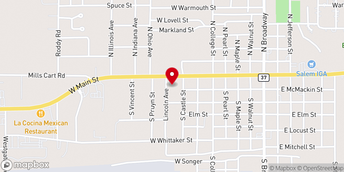 Map showing location of Salem First Baptist Church