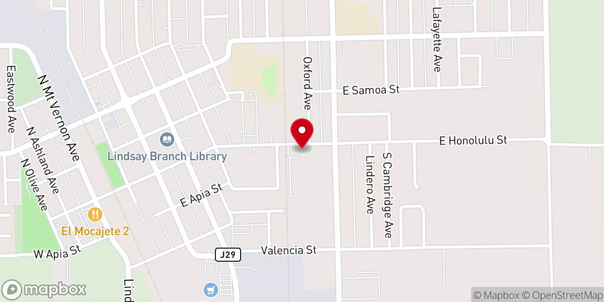 Map showing location of Iglesia Adventista del Séptimo Día Hispana de Lindsay / Lindsay Hispanic Seventh-Day Adventist Church