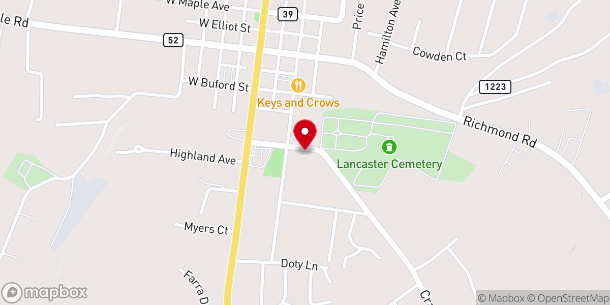 Map showing location of Lancaster Baptist Tabernacle