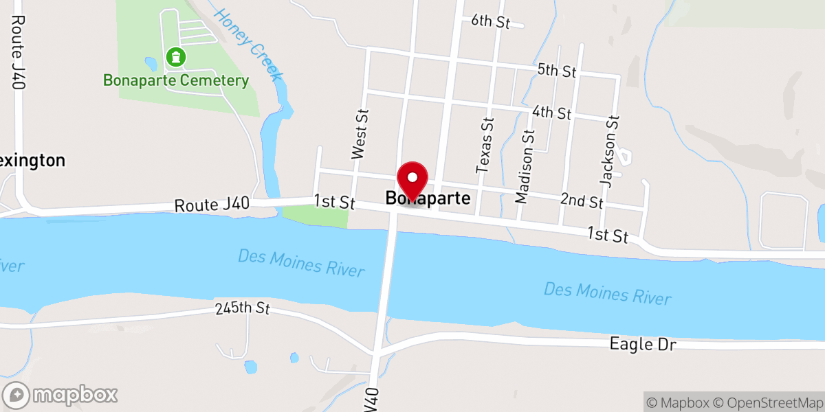 Map showing location of Bonaparte Historic Riverfront District