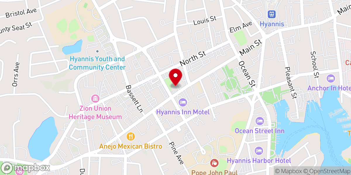 Map showing location of First Baptist Church Hyannis Food Pantry