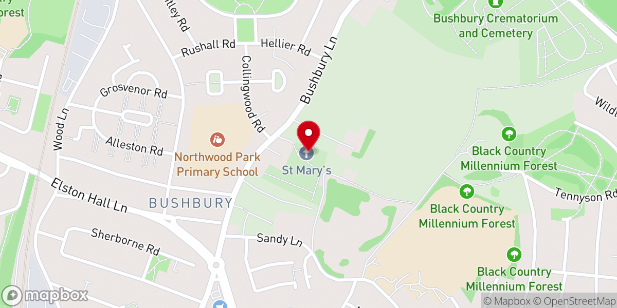 Map showing location of St Mary's Church, Bushbury