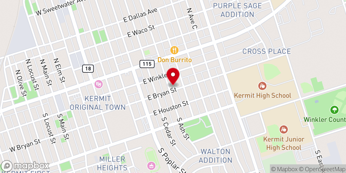 Map showing location of First Baptist Church - Kermit