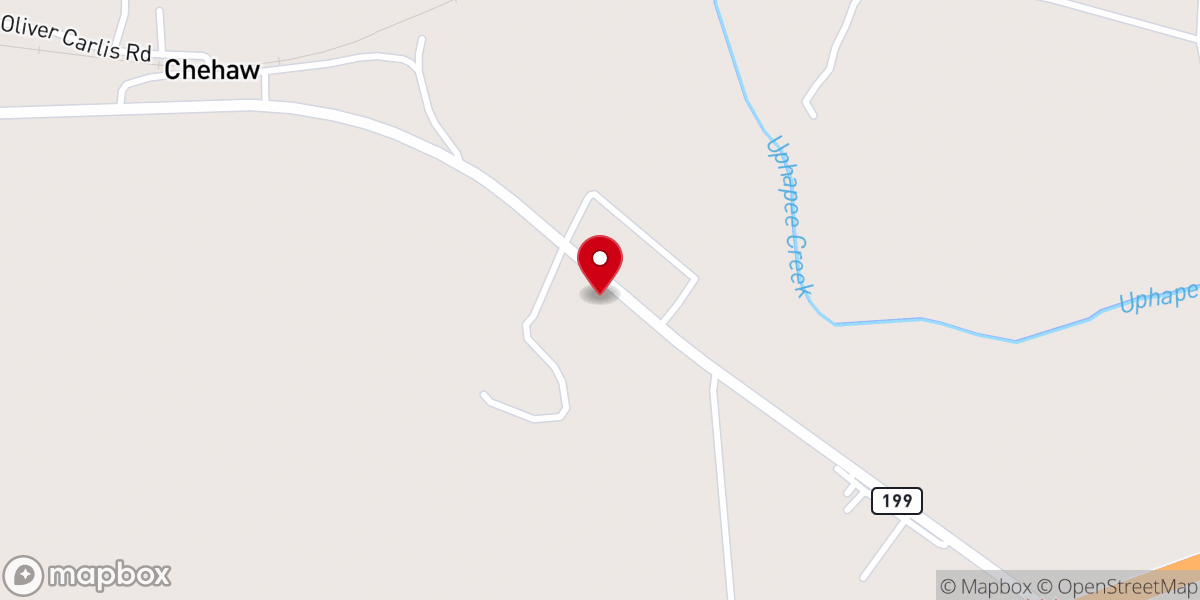 Map showing location of Chehaw Church