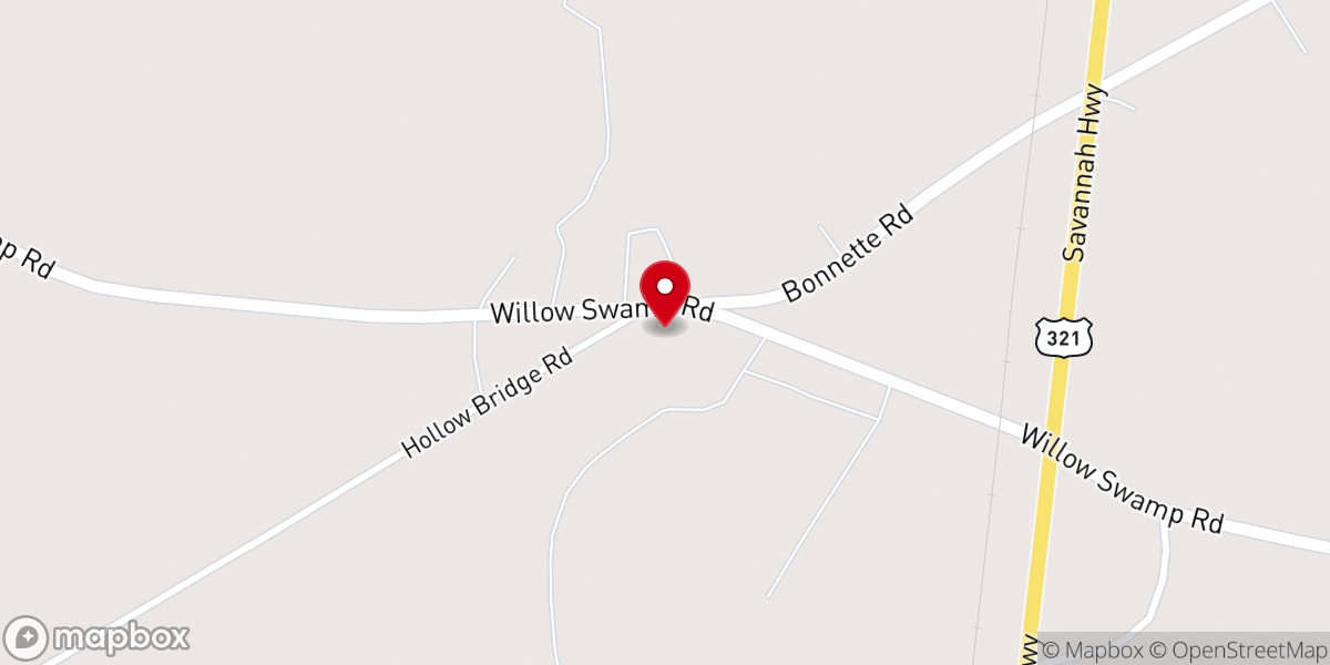 Map showing location of Willow Swamp Baptist Church