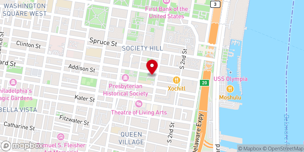Map showing location of St. Peter's Church, Philadelphia