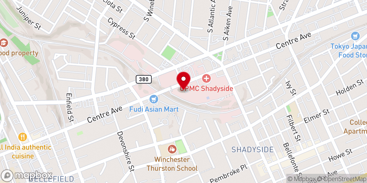 Map showing location of UPMC Shadyside Chapel