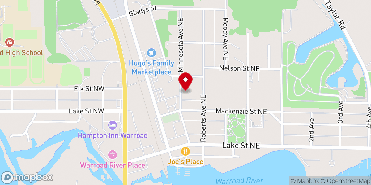 Map showing location of Warroad Seventh-day Adventist Church
