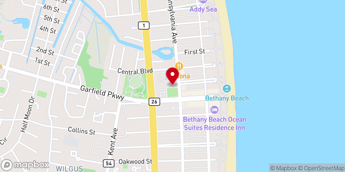 Map showing location of Bethany Beach Christian Church