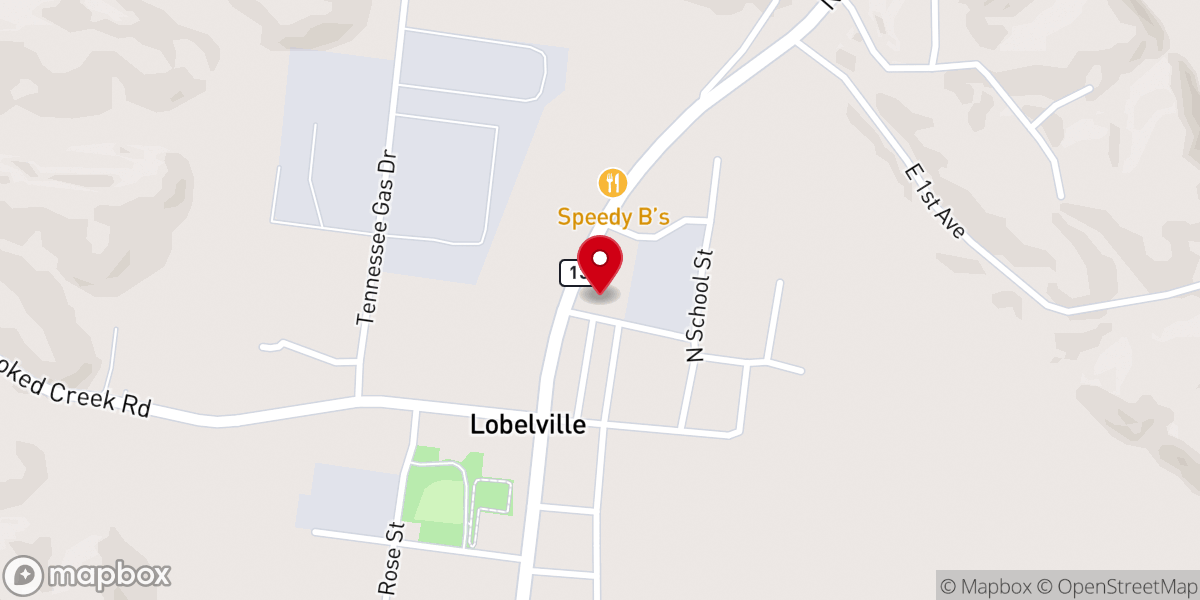 Map showing location of Lobelville Public Works Building