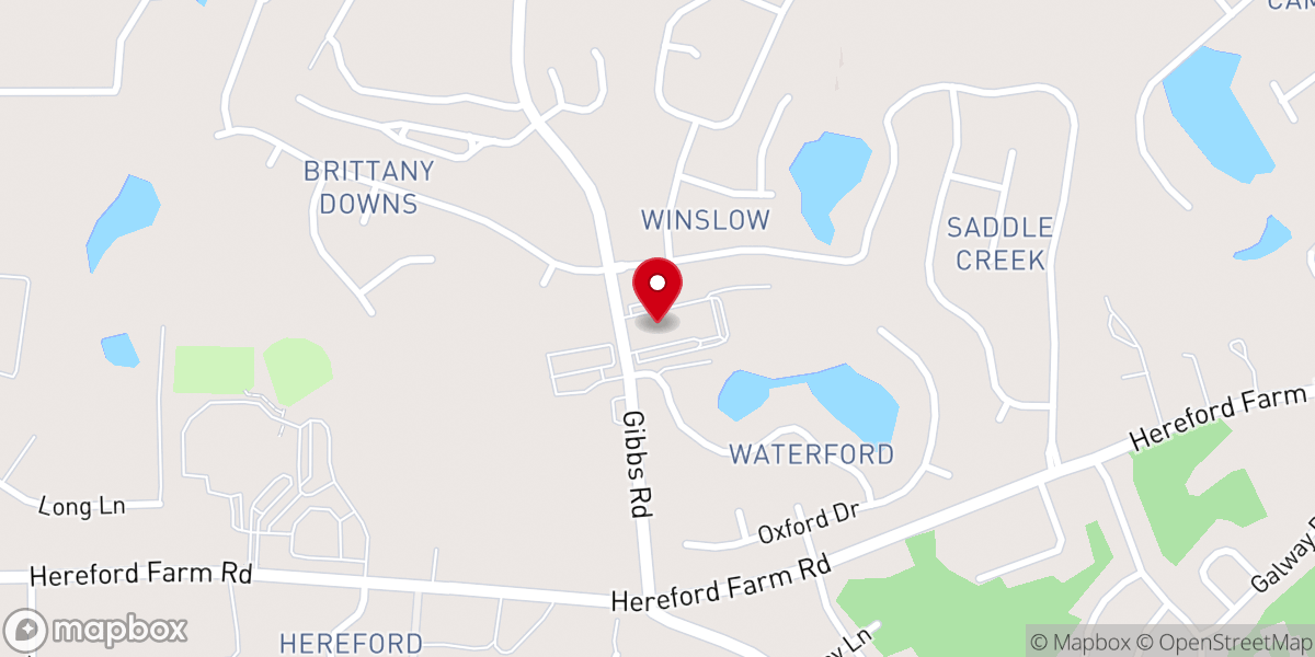 Map showing location of West Acres Baptist Church