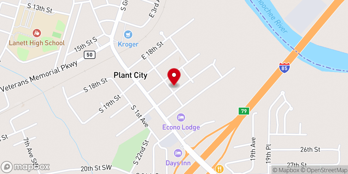 Map showing location of Plant City Baptist Church