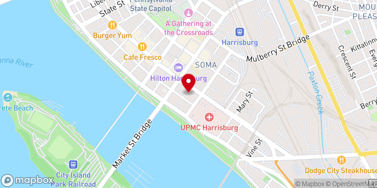 Map showing location of Market Square Presbyterian Church