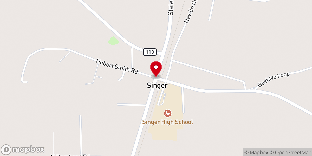 Map showing location of Singer
