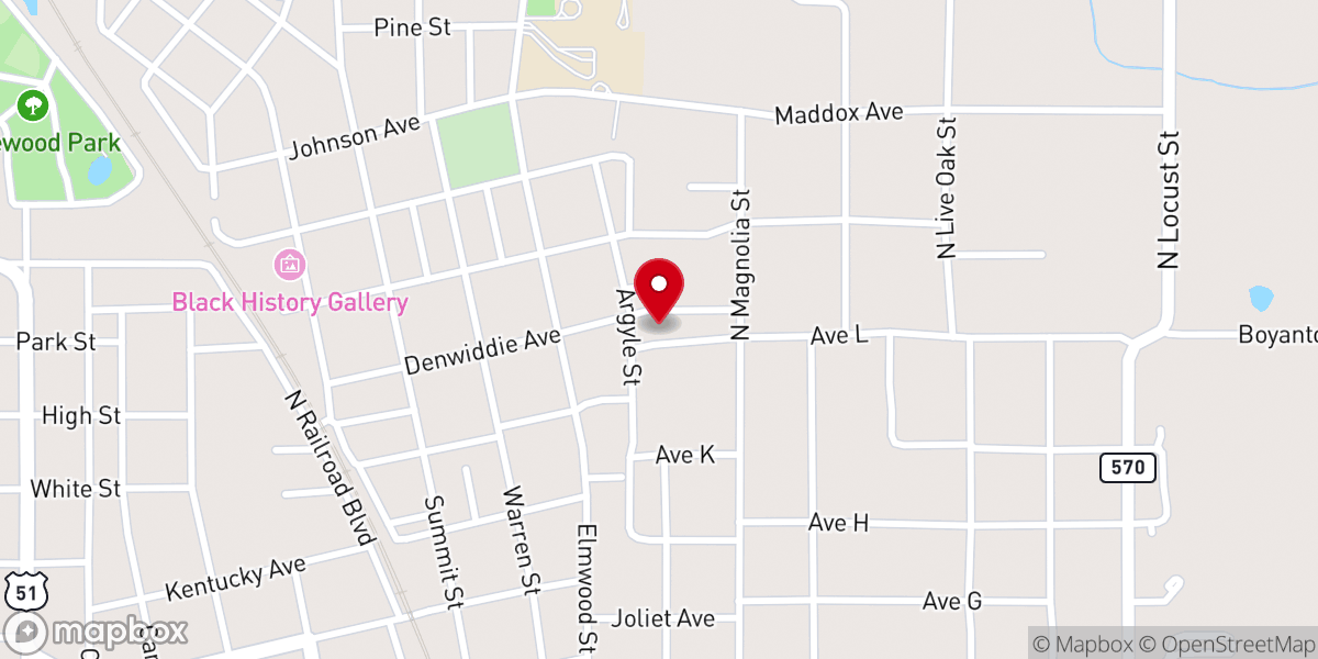 Map showing location of Denwiddie Church of Christ