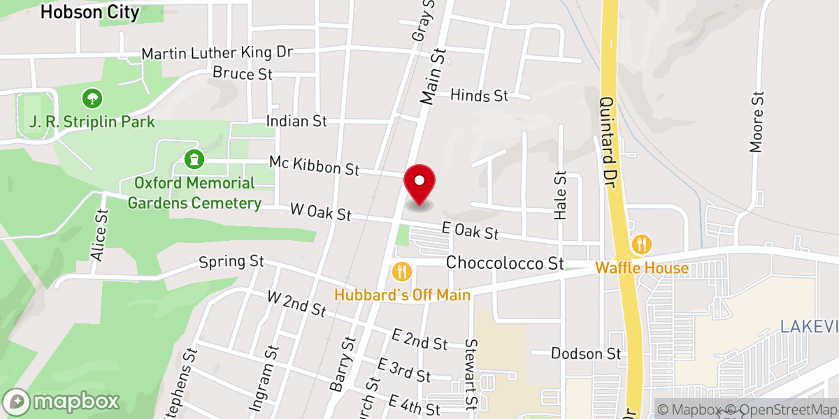 Map showing location of First Baptist Church of Oxford