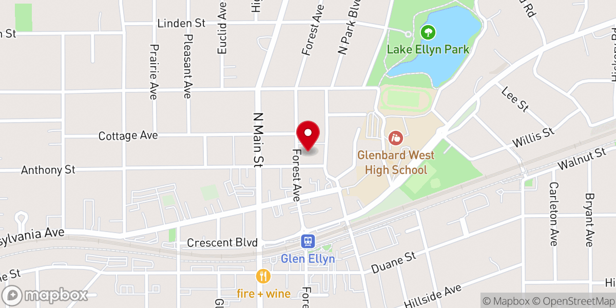 Map showing location of First Congregational Church of Glen Ellyn