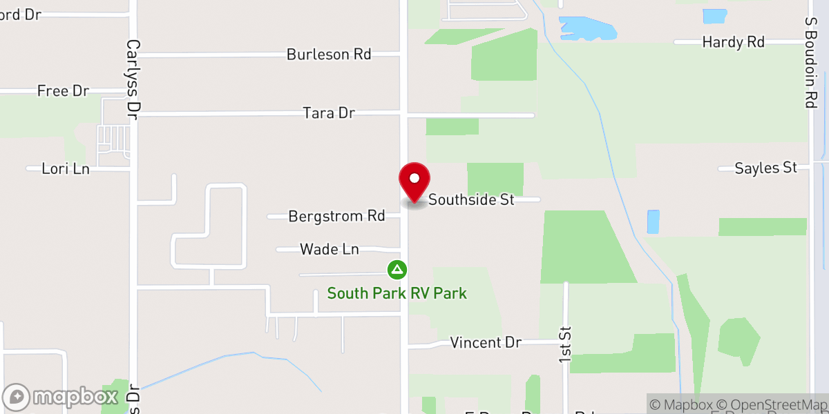 Map showing location of Southside Baptist Church
