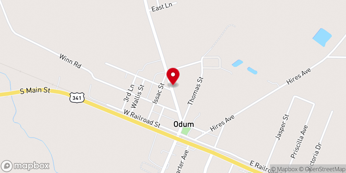Map showing location of Odum Baptist Church