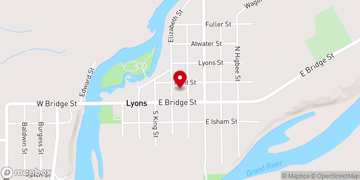 Map showing location of Lyons Baptist Church