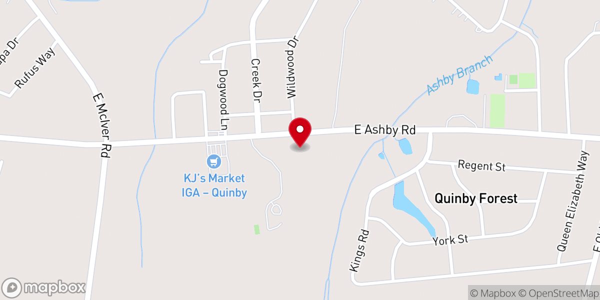 Map showing location of Quinby Baptist Church