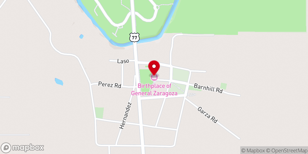 Map showing location of Zaragoza Birthplace State Historic Site