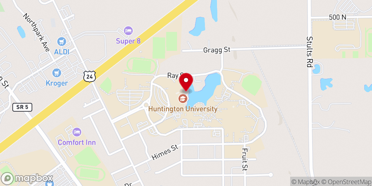 Map showing location of Huntington University
