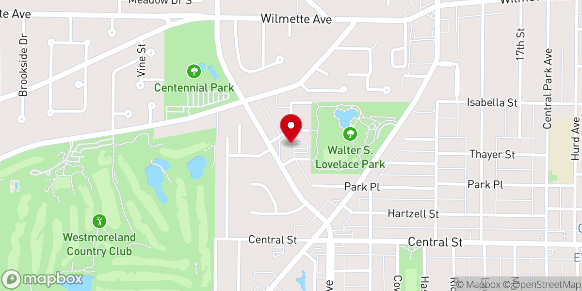 Map showing location of Hillside Church, Evanston