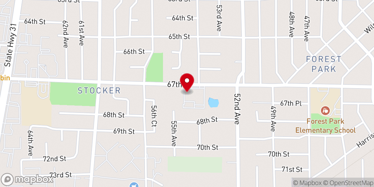 Map showing location of Kenosha Bible Church