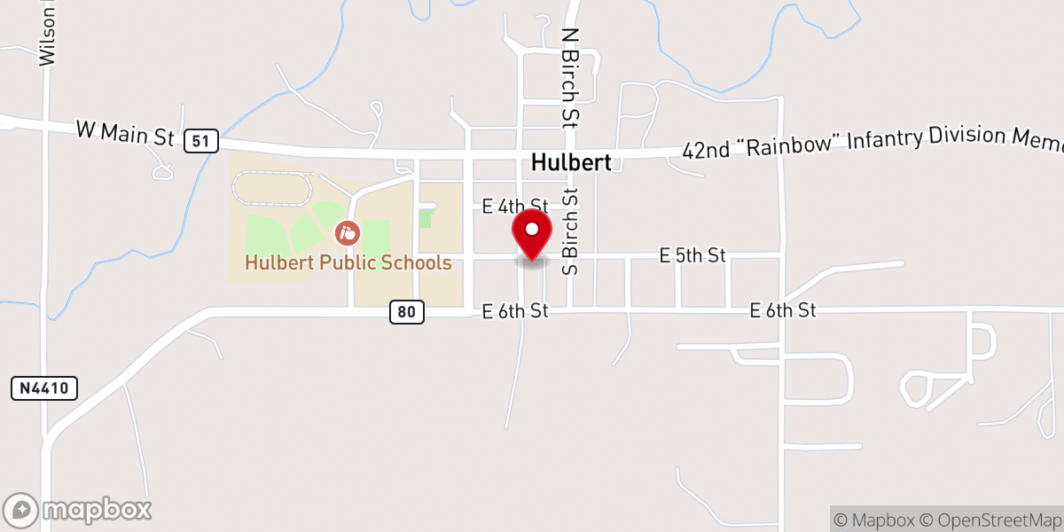 Map showing location of Hulbert United Methodist Church