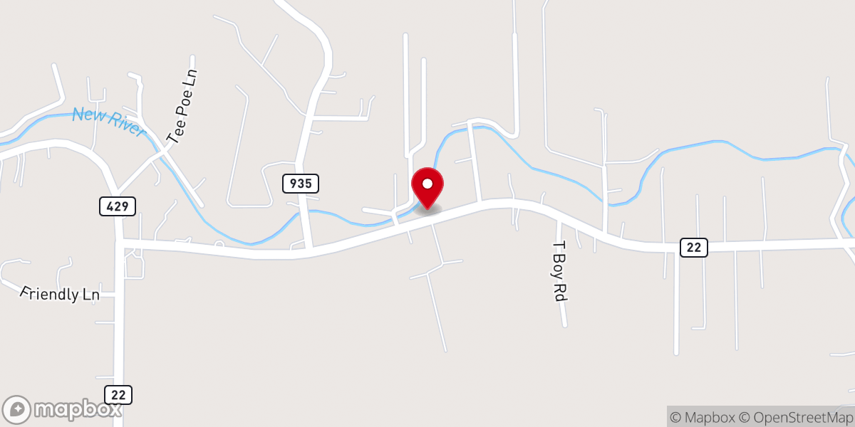 Map showing location of New River United Methodist Church